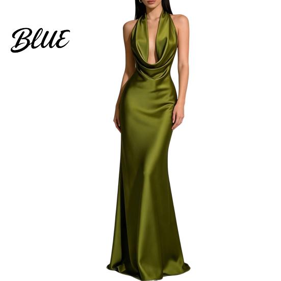 Retro-Stil Kleid Damen Sexy Rückenfrei Maxikleid Tiefes V-Ausschnitt Ärmellos Weich