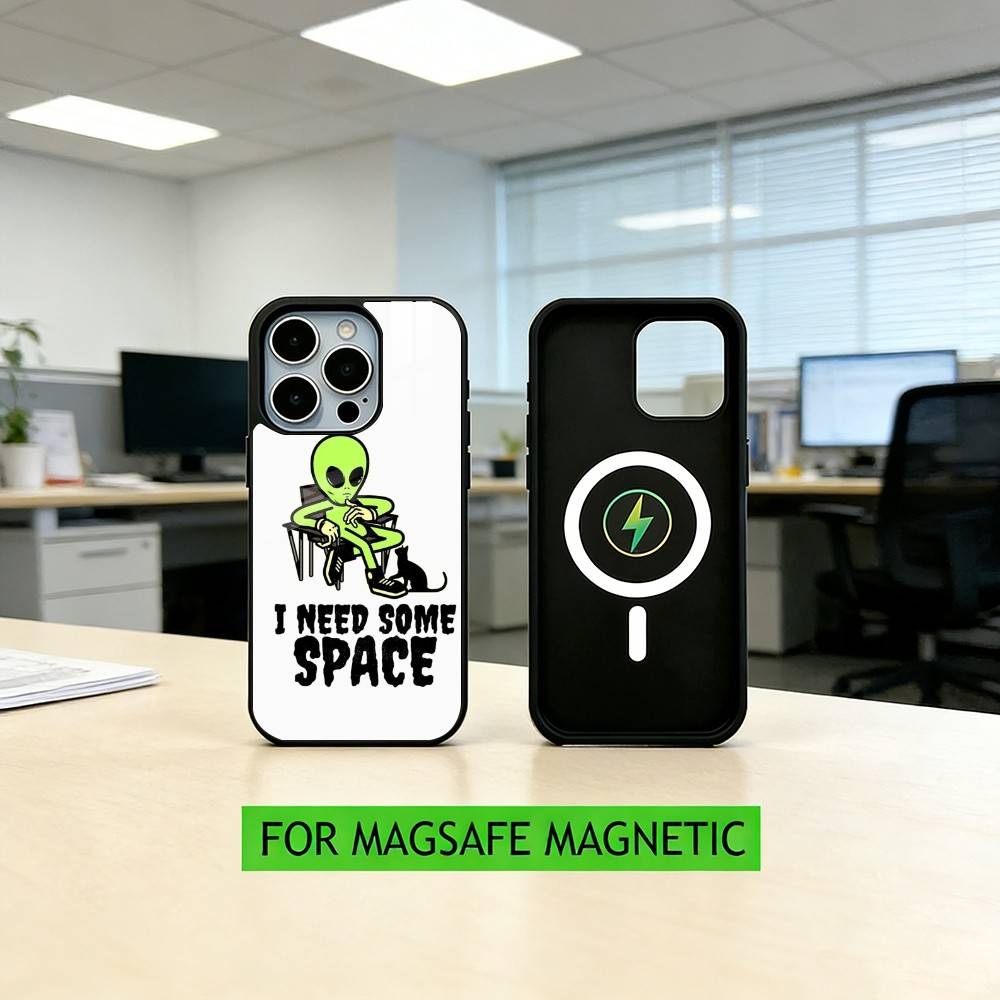 

Funny Space UFO A-alien T-thing Phone Case For iPhone17,16,15,14,13,12,11 Plus,Pro Magnetic with Magsafe Wireless Charging iPhone14PROMAX