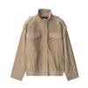Womens Fall Workwear Suede Stand Collar Bomber Jacket Casual Streetwear Outerwear