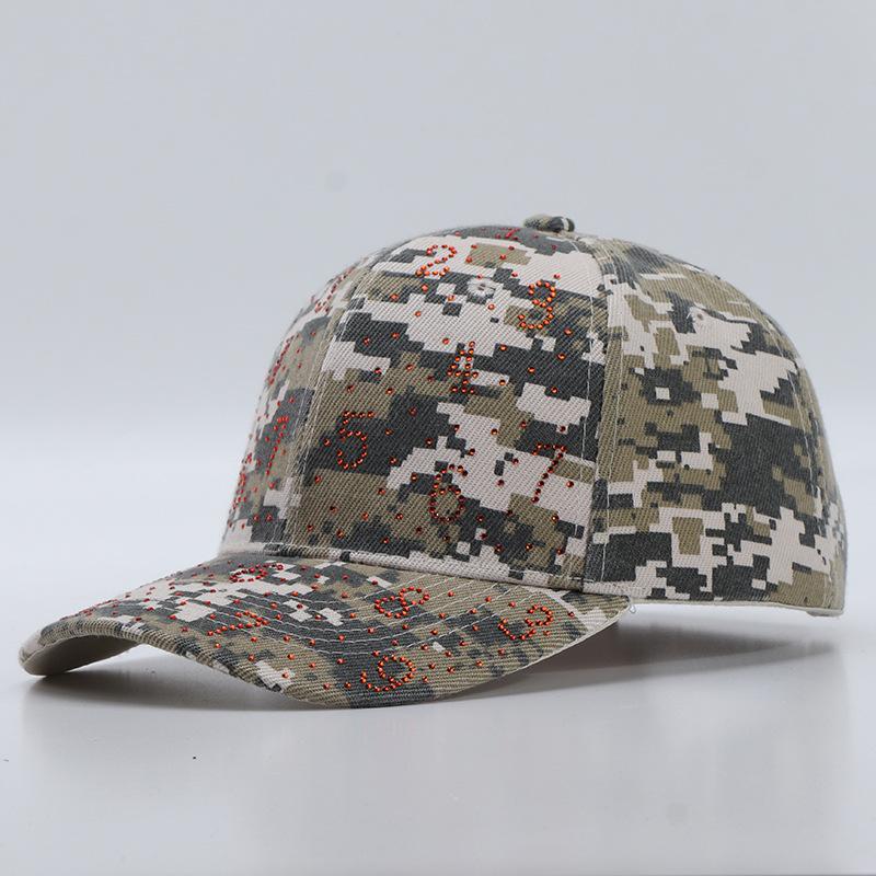 Camouflage baseball cap women's European and American fashion rivets hot diamond military training cap spot