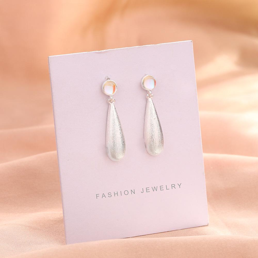 Gradual Change Color Moonstone Water Drop Earrings Vintage Court Vintage Long Matte Geometric Oval Brushed Stud Earrings