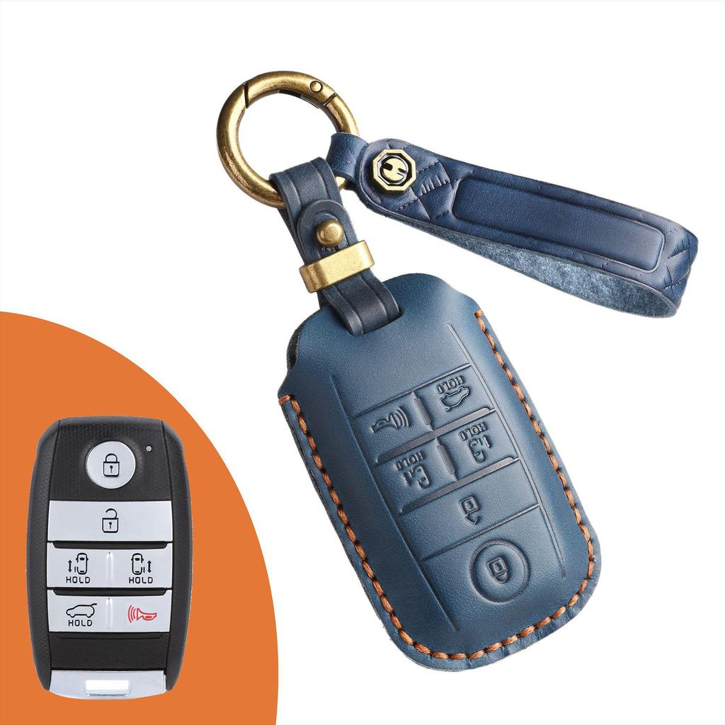 Handmade Retro Leather Key Cover for Kia Carnival MPV