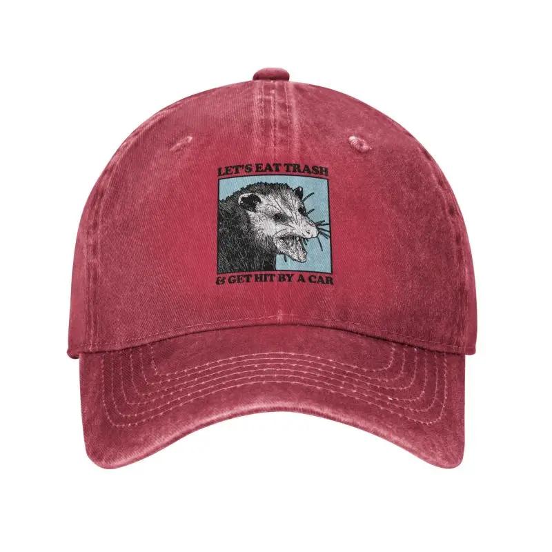 Personalisierte Baseballkappe aus Baumwolle mit dem Aufdruck „Lasst uns Müll essen und von einem Auto angefahren werden“ für Damen und Herren, verstellbar, ideal für Opossum-Fans, Dad Hat, Streetwear