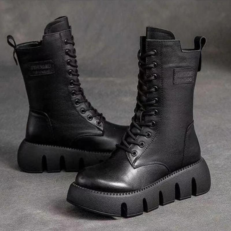 Chunky Platform Punk Boots for Women Thick Bottom Knee High Boots Woman Autumn Winter Fashion PU Leather Motorcycle Botas Mujer