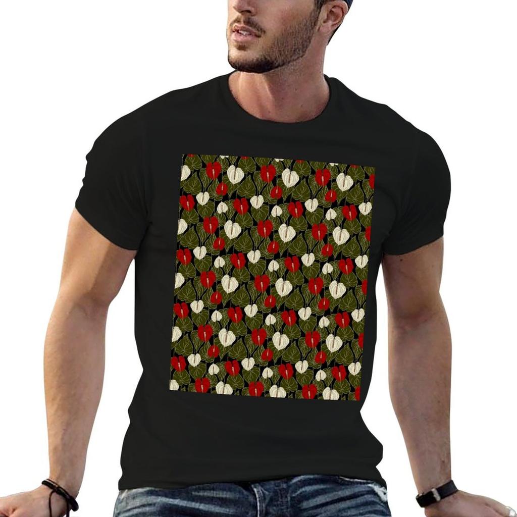Anthuriums Black T-Shirt Casual Basic Street