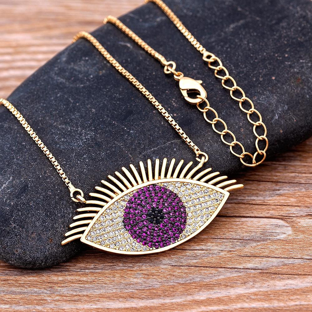 Turkish Lucky Blue Eye Necklace Copper Zircon Evil Eye Pendant Choker Charms Link Chain Necklace Jewelry Gift For Women Men