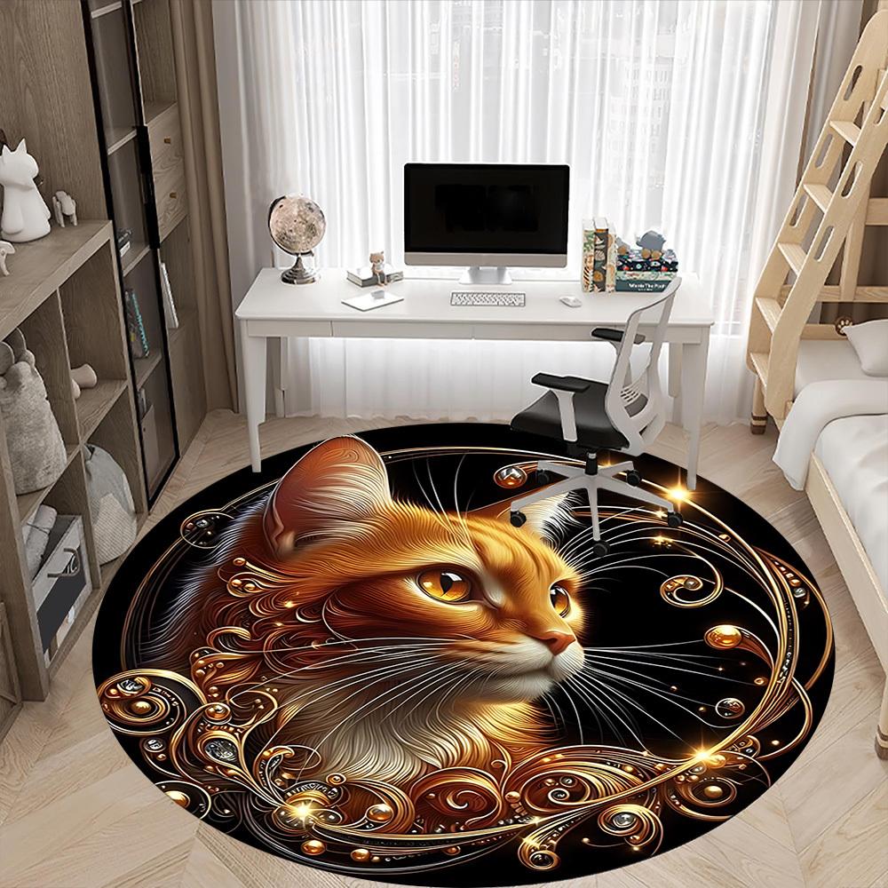 1pc Golden Feline Elegance Chair Carpet for Office, , Non-slip carpet, Very suitable for offices, farmhouses,Outdoor carpet yy251120028