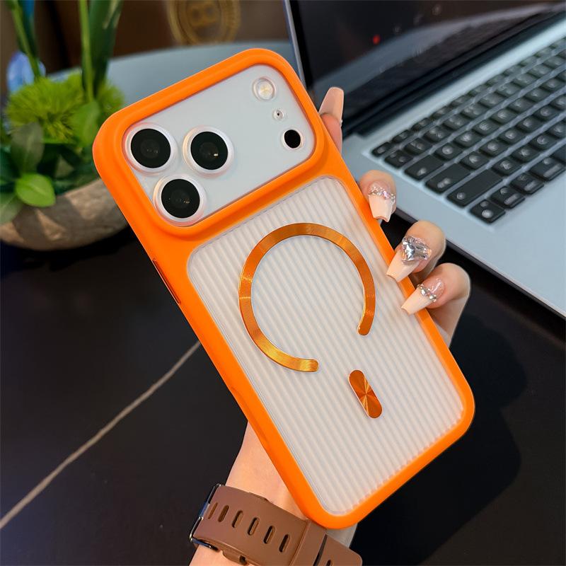Applicable to iPhone17ProMax corrugated CD pattern magnetic mobile phone case Apple 16Pro anti-drop 15 protective case