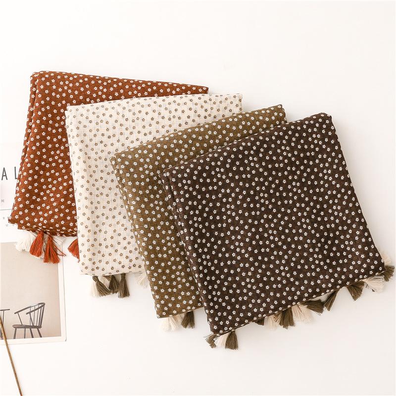 Women Autumn Tassel Shawl Luxury Brand Lovely Garden Floral Viscose Scarf High Quality Pashminas Wrap Muslim Snood 180*90Cm