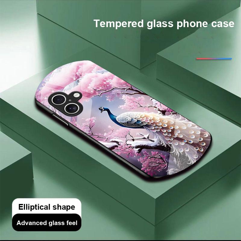 Golden Phoenix For Apple IPhone 16 11 13 15 14 Pro Max 12 Mini 7 8 Plus XR X XS Elliptical Shaped Tempered Glass Phone Case