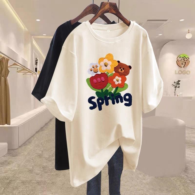 Fluorescent Green T-shirt Women's Short-sleeved Loose Pure Cotton 2025 New Spring and Summer Medium and Long Large Size Color American Top