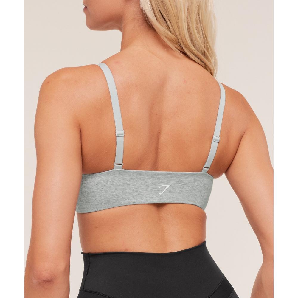 Gymshark Cotton Twist Front Bralette Light Grey Core Marl B4b6l Gbcn