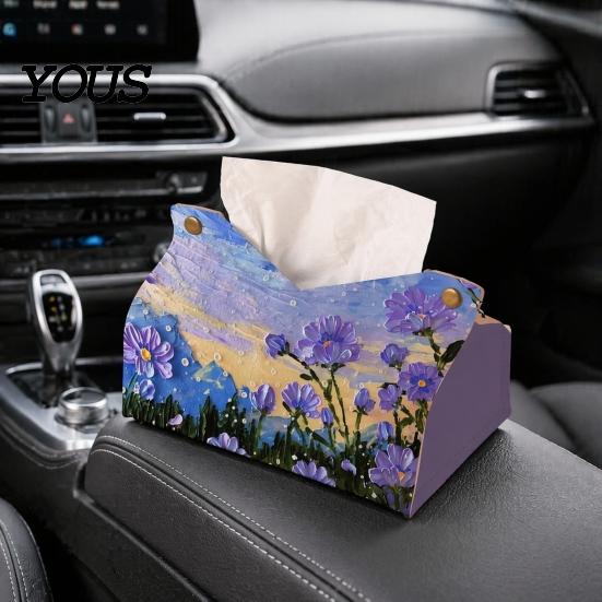 Foldable Paper Organizer Leather Tissue Box Cover with Flowers Pattern, Desktop Organizer, Napkin Holder Case, Portable Dispenser Facial Dispenser,