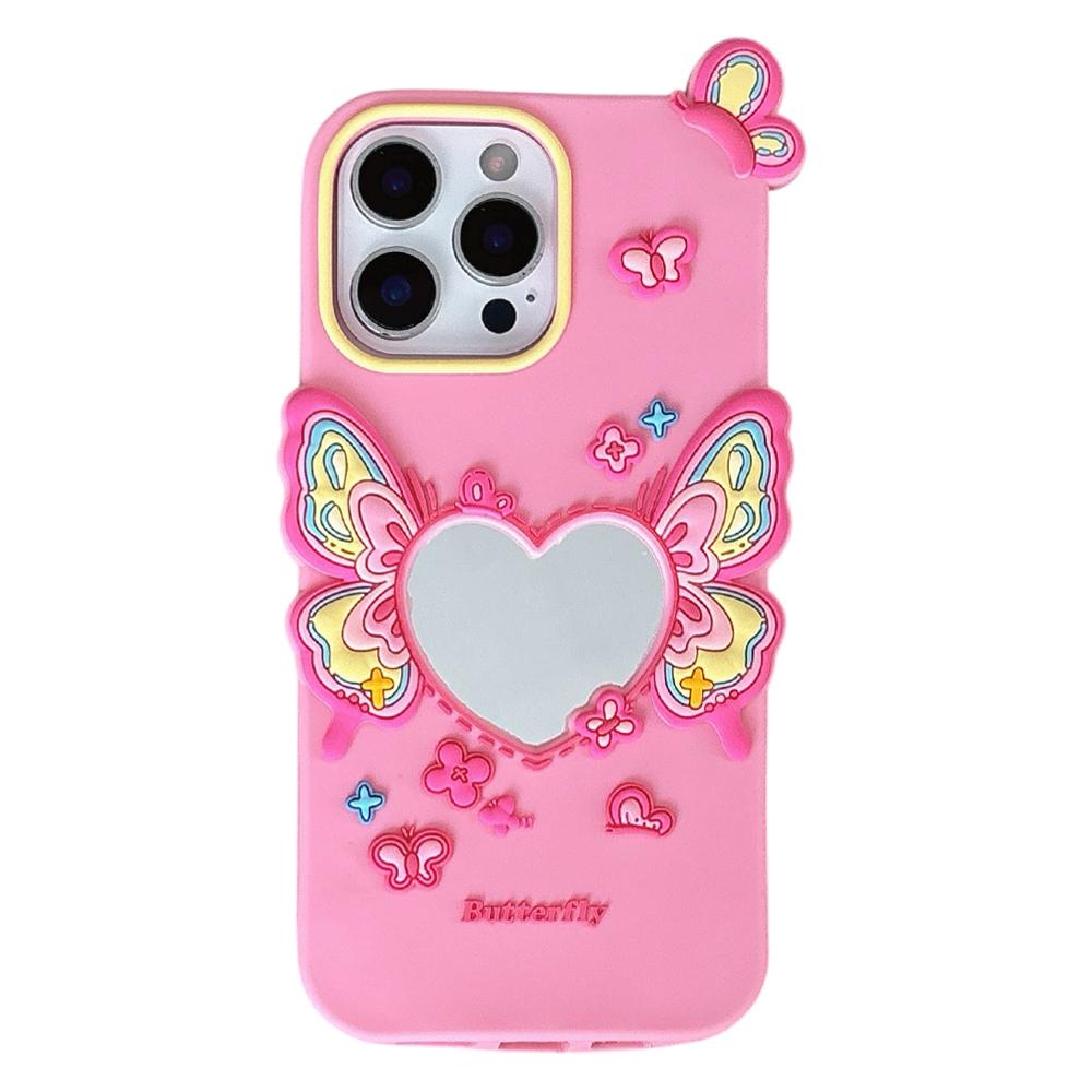 

For iPhone 16 Pro Silicone Case Cute Butterfly Mirror Design Shockproof Phone Back Cover A