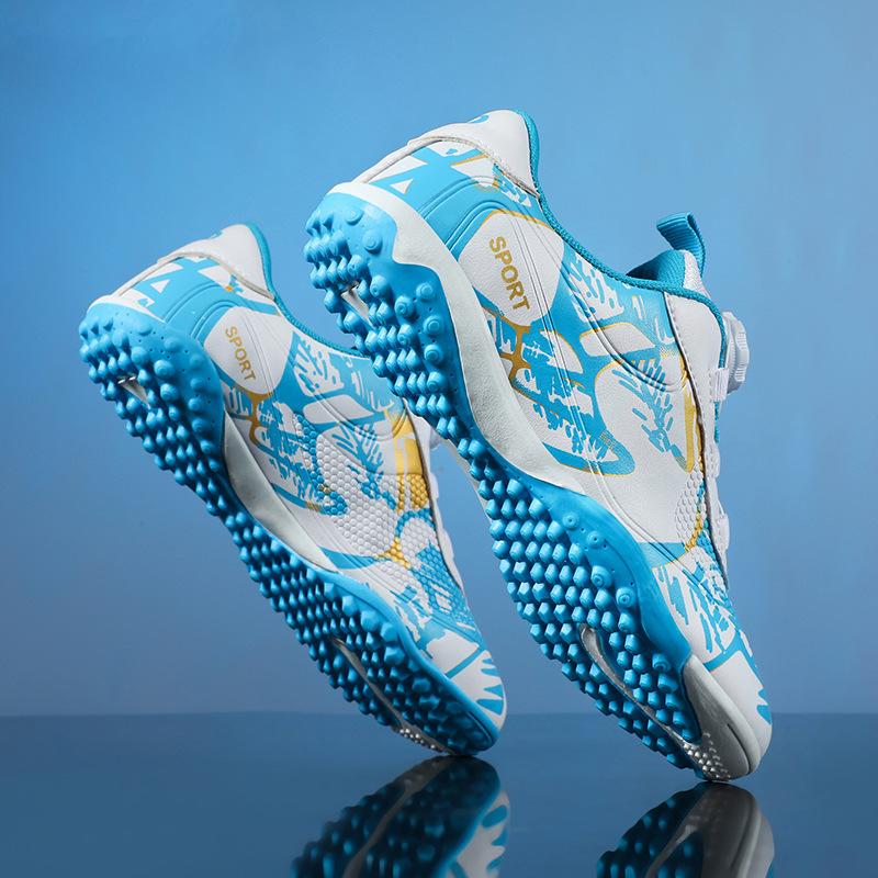 2025 new leather rotating buckle children's football shoes men's broken nails young students lace-free sports shoes