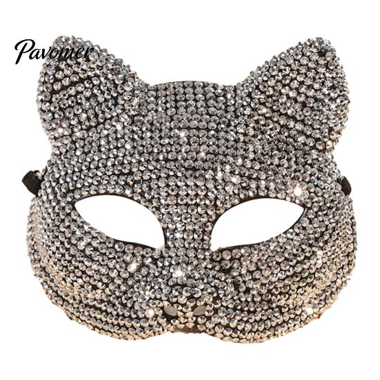 Luxury Rhinestone Costume Mask Full Halloween Mask, Sparkling Skull And Cat Face Carnival Adjustable Elastic Straps for Theme Dances Decorative Party