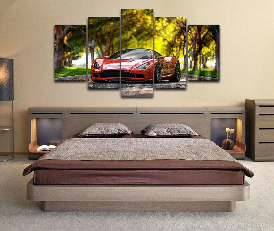 

Красный Роскошный Спортивный Автомобиль В Лесу 5 Панель Холст Картина Печать Стена Искусства Холст Картина Настенный Декор для Гостиной Без Рамки 40x60cm*2 40x80cm*2 40x100cm*1