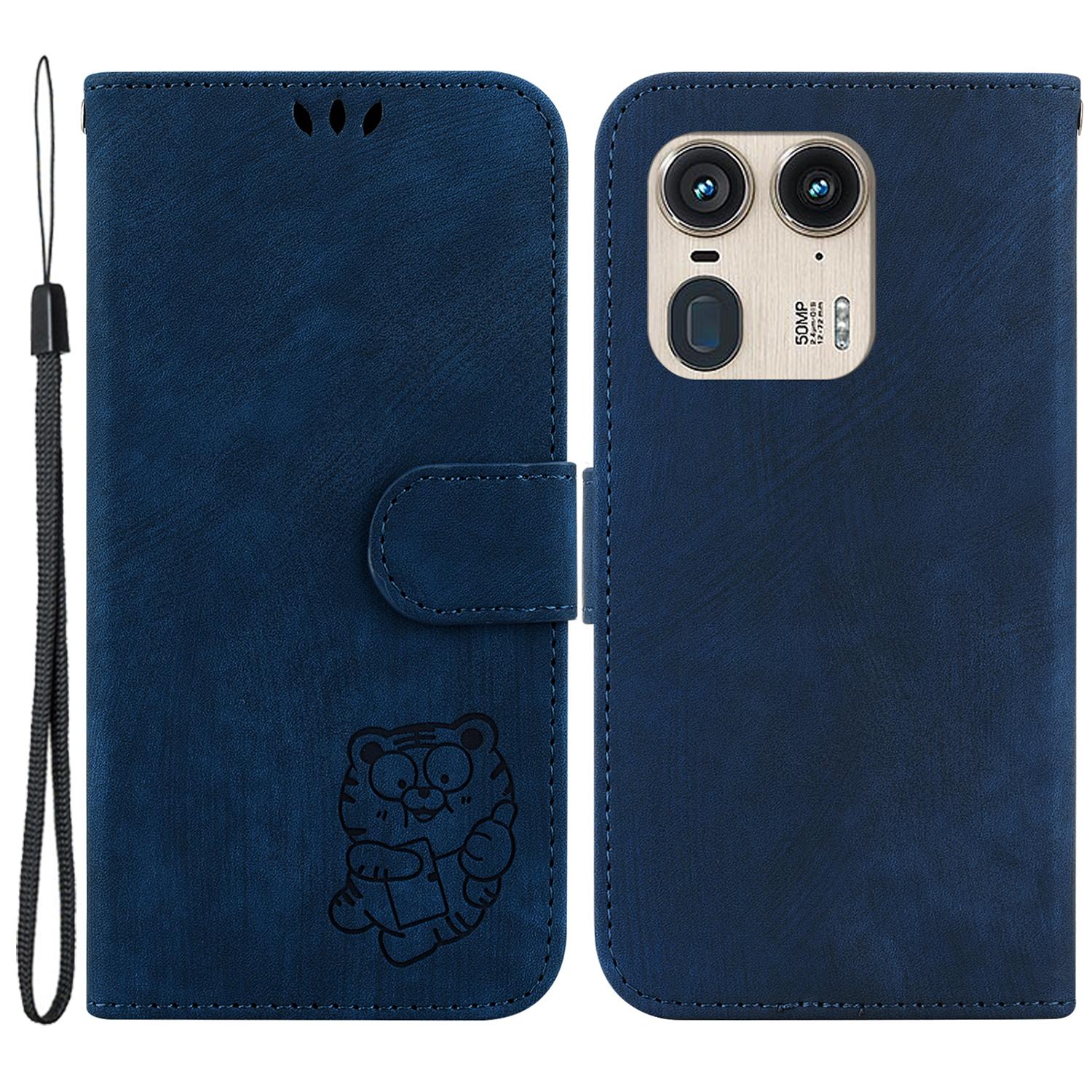 

For Motorola Edge 50 Ultra 5G/Moto X50 Ultra 5G Phone Stand Case Imprinted Pattern PU Leather Wallet Phone Cover Dark Blue