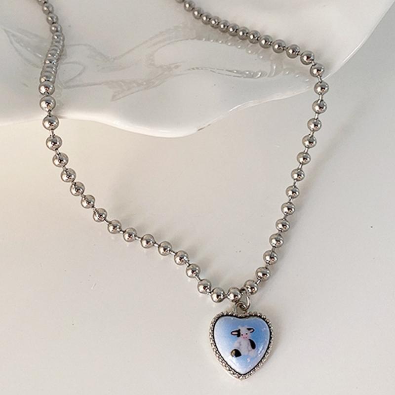 Colorful Butterfly Rabbit Collar Chain Cute Heart Pendant Necklace for Girls Sweet Heart Clavicle Chain Jewelry Women
