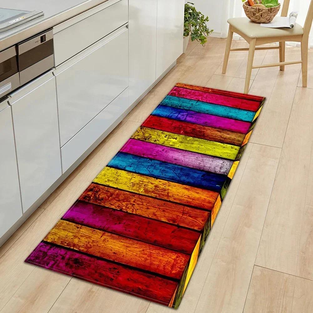 Wood Pattern Anti-Slip Kitchen Mat Absorbent Floor Rug for Bedroom Living Room Hallway Balcony Entrance Doormat