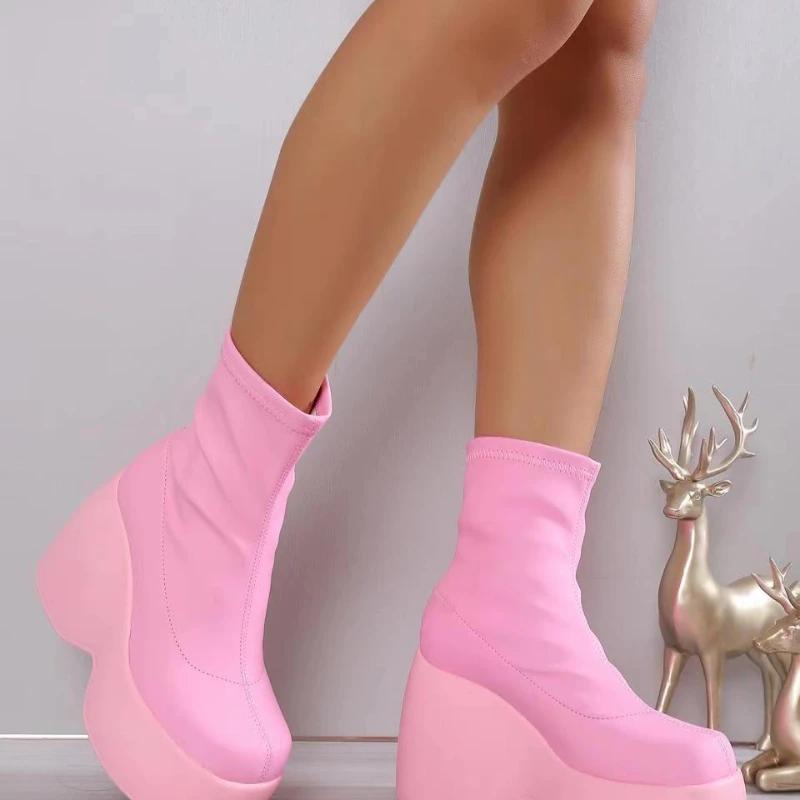 2025 New Gothic Style Sexy Elegant Chunky Platform Women Ankle Boots Big Size 43 Walking Comfy Woman Shoes Platform Shoes boots