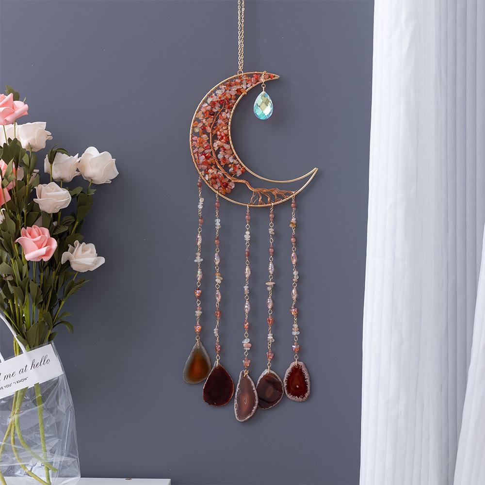 Natural Agate Crystal Crushed Stone Dream Catcher Tree of Life Wind Chime Pendant Home Decoration
