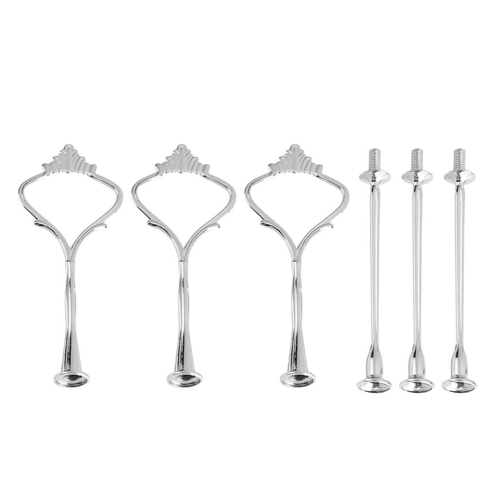 3 Set Cake Plate Stand Handle Hardware 2 Tier Cupcake Tray Fruit Plate Fitting Holder Small Crown Shaped Silver