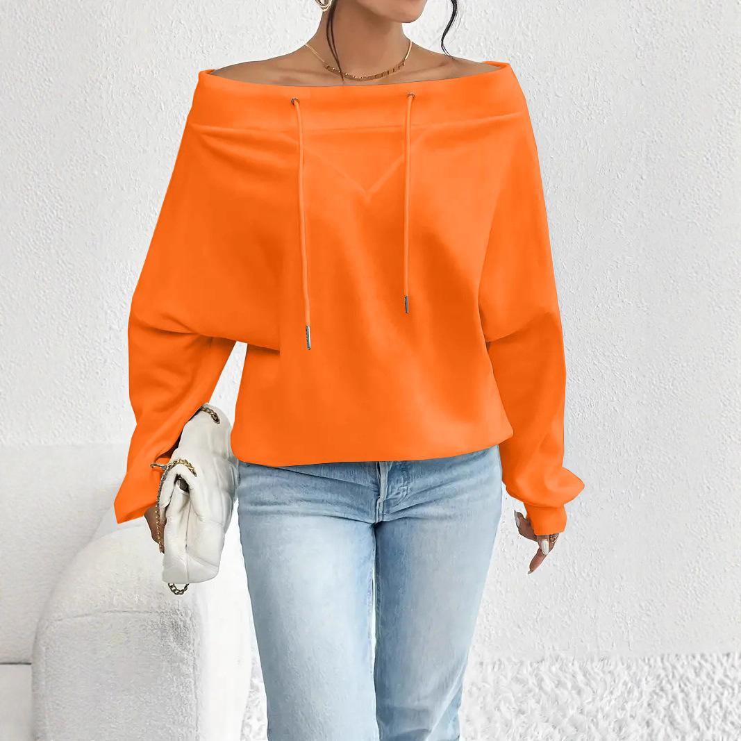 Women s Black Off Shoulder Hooded Top with Side Tie Details XXL оранжевый 2339₽