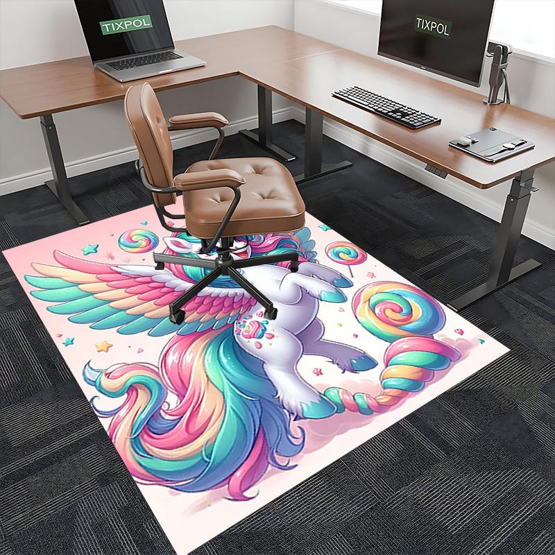 1pc Rainbow Unicorn Office Chair Mat - Anime Cartoon Design, Non-Slip Carpet for Home Decor, Suitable for All Seasons.H096