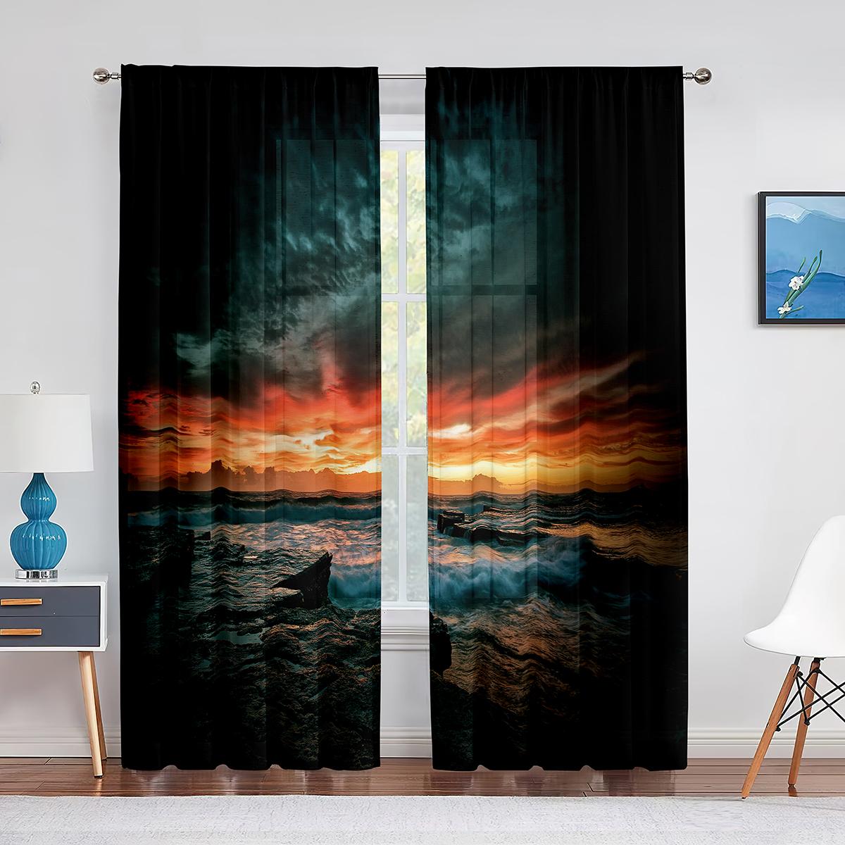 Тропическая прозрачная вуаль занавеска экзотический закат над морским пейзажем кокосовая — фото 8