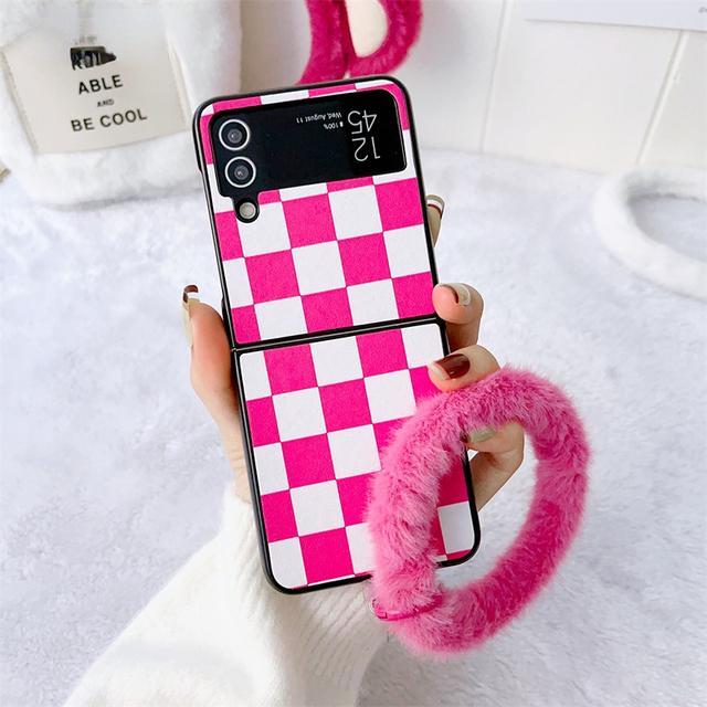 

Милый цветной сетчатый меховой браслет чехол для телефона Samsung Galaxy Z Flip 3 4 Модный силиконовый чехол для Z Flip3 Flip4 Защитный чехол For-Z Flip 3