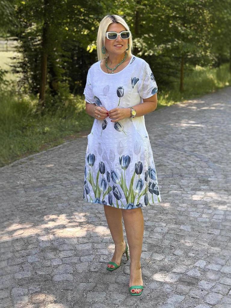 2025 Summer Floral Print Casual Loose Round Neck Dress