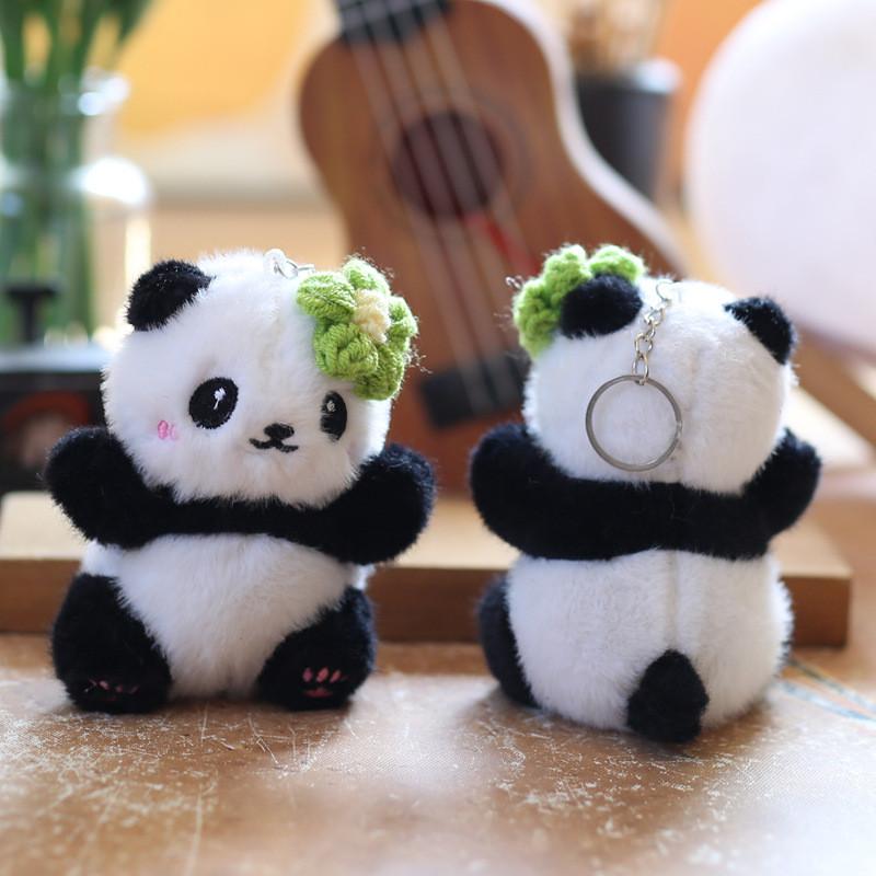 Cute Panda Plush Doll With Short Velvet Fur For School Bag Accessories