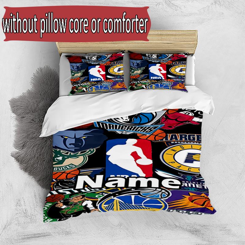 3pcs Duvet Cover Set (1*Duvet Cover + 2*Pillowcase, Without Core), Custom Name basketball Pattern Bedding Set, Home Bedroom Decor Gift
