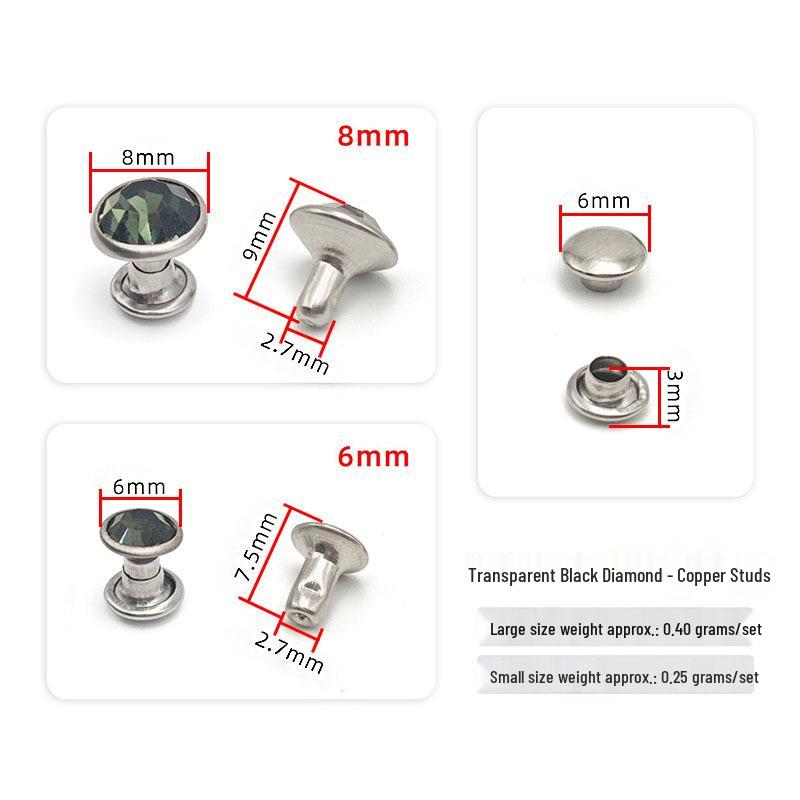 6-8mm Colored Silver Edge Tube Studs, Glass Inlaid Rivets for Clothing Decoration.
