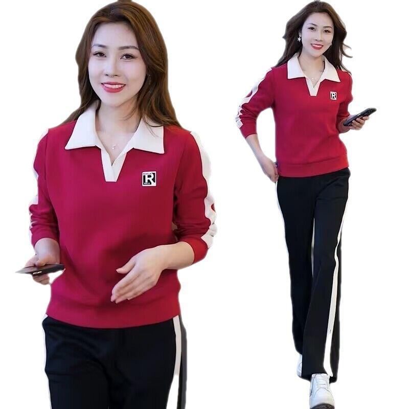 Suit for Women In Spring and Autumn, Slim, Stylish, Sporty, Simple Lapel Sweatshirt, Casual Two-piece Set
