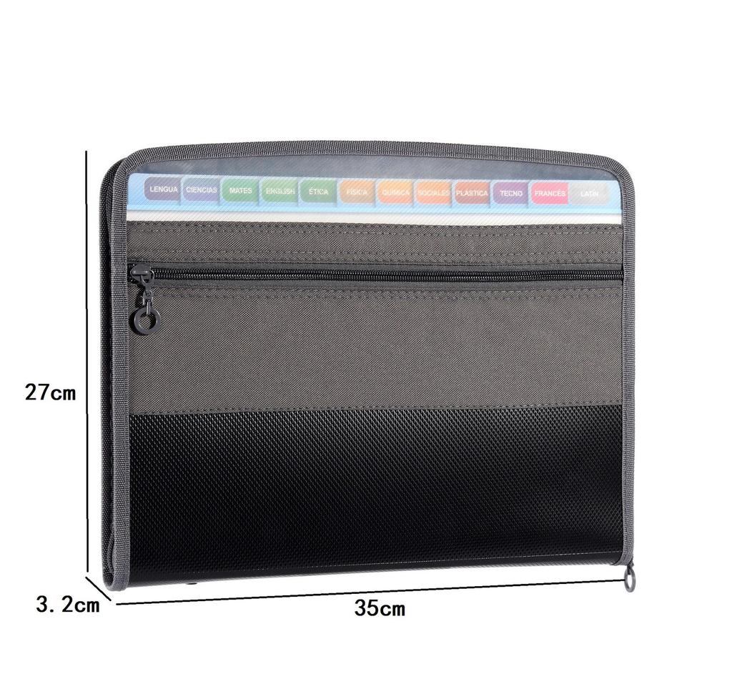 A4 Double Zipper Accordion File Bag, 13-Pocket Waterproof Student Folder