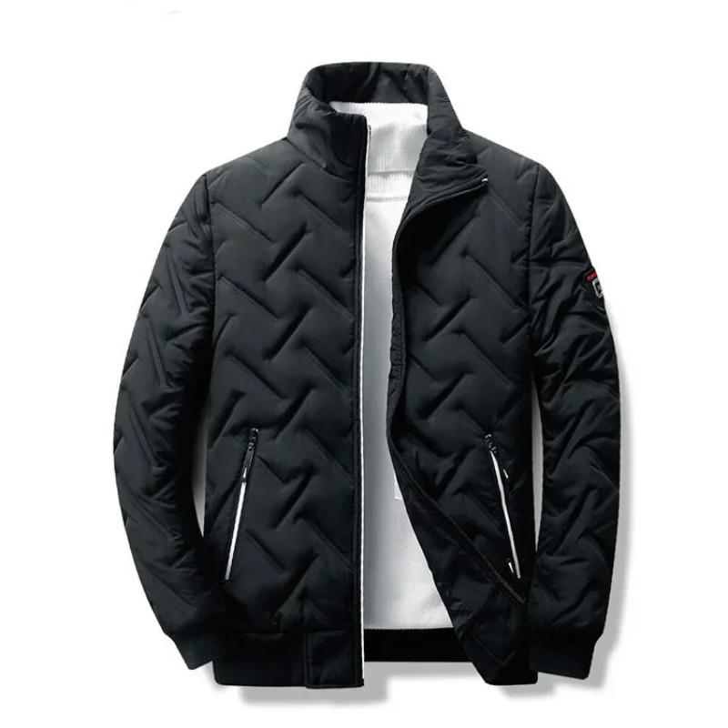 Winter Korean Fashion Stand-up Collar Zipper Cotton-padded Jacket, Men's Casual Warm Solid Color Patchwork Cotton-padded Jacket