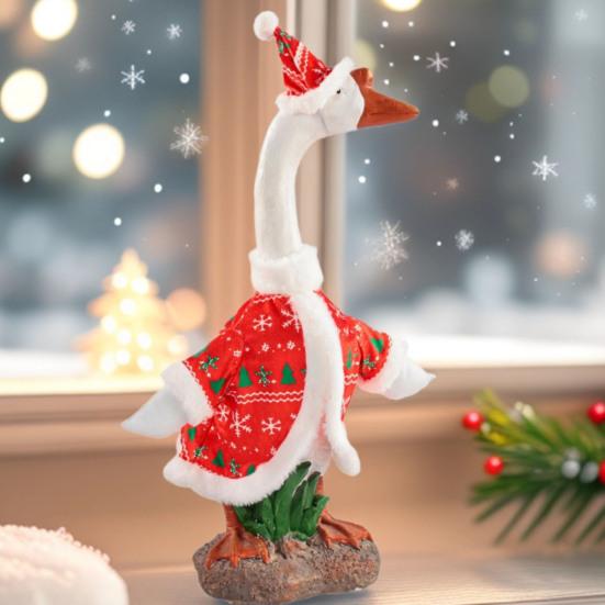 Christmas Goose Outfit Cute Porch Goose Clothes with Hat for 23" Goose Statue Outdoor Holiday Goose Costume for Patio Yard Lawn Decor