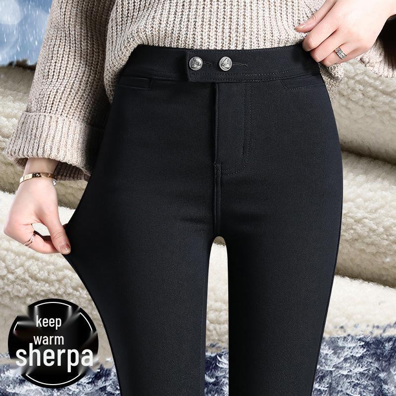 Schwarze Samt-Leggings mit hohem Bund für Damen, Skinny Fit, Übergröße, Schlankmachend, Warme Oberbekleidung für Herbst/Winter