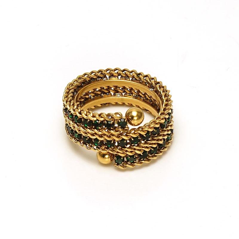 European & American 18K Gold Stainless Steel Full Diamond Adjustable Multi-Layer Ring