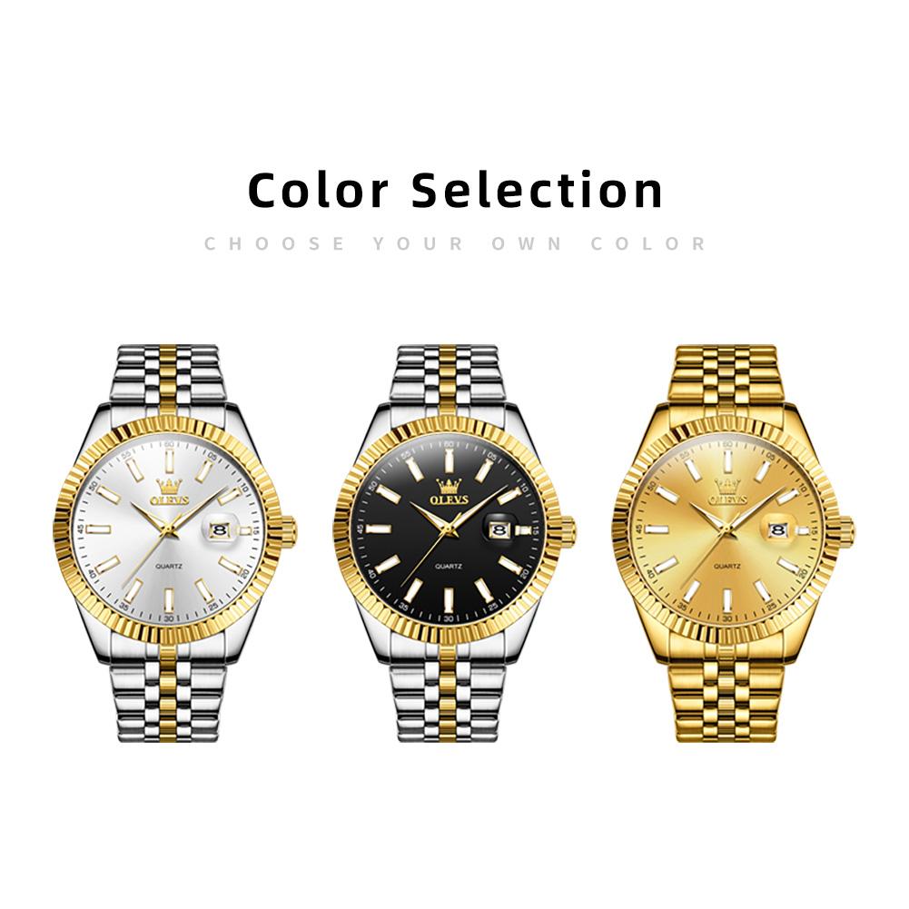 OLEVS 5593 Men's Watches Luxury Business Wristwatch Top Brand Calendar Stainless Steel Waterproof Luminous Quartz Watch for Man