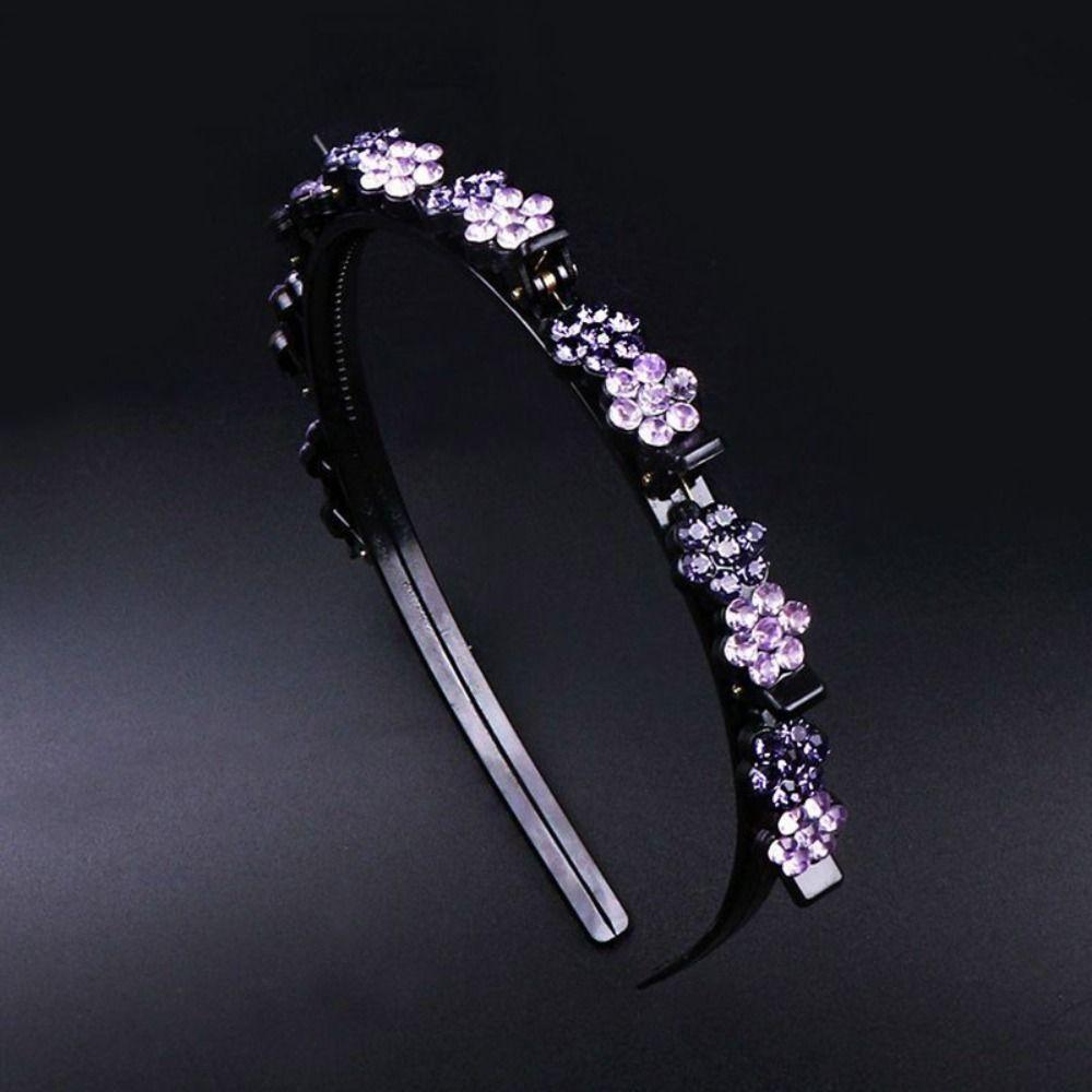 Plum Blossom Rhinestone Bangs Clip Headband Elegant Toothed Clip Braided Hairband Banquet
