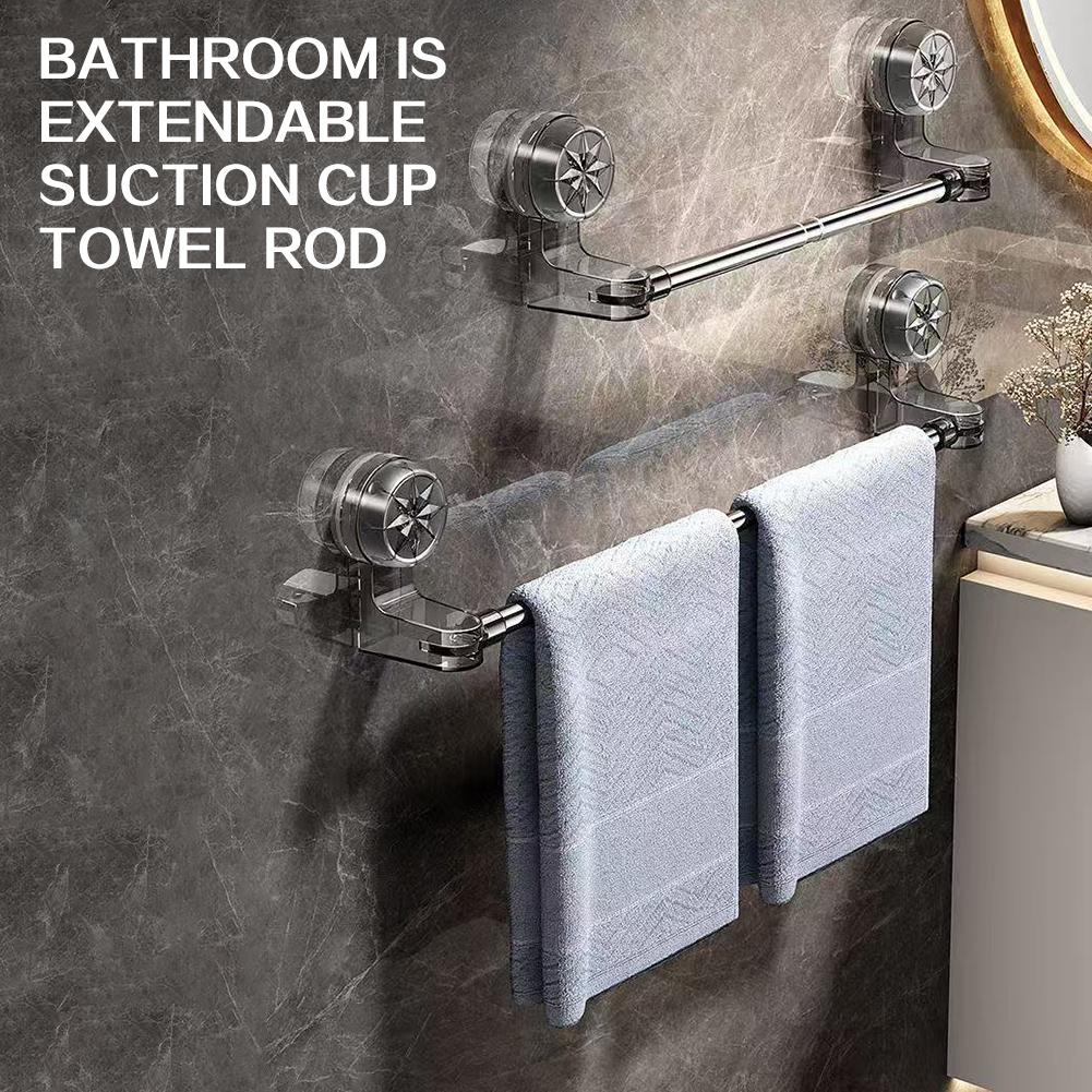 Stainless Steel Suction Cup Double Rod Towel Rack Damage-Free Wall Mounted Double Bar Bath Towel Rack For Wet Dry Towels