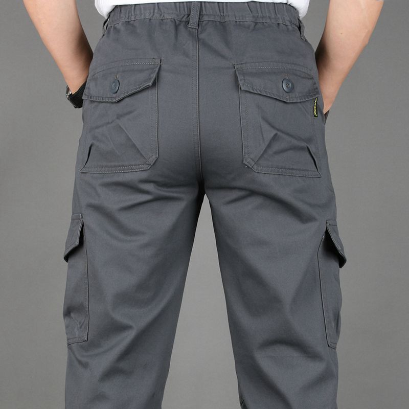 Spring and Autumn Outdoor Pure Cotton Cargo Pants for Men, Loose Straight-Leg, Plus Size Work Trousers, Versatile for Mountaineering and Casual Wear