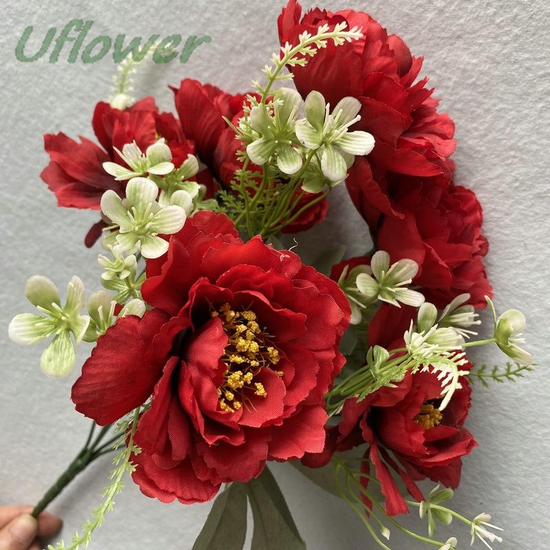 35cm Boho Peony Silk Artificial Flowers Bouquet - 6 Heads High Quality Plastic Fake Flowers for Home Decor And Gifts