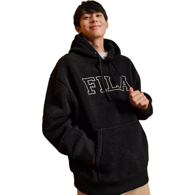 Fila Lettered Hooded Sweatshirt Unisex Sweatshirts Black F11U339203F-BK