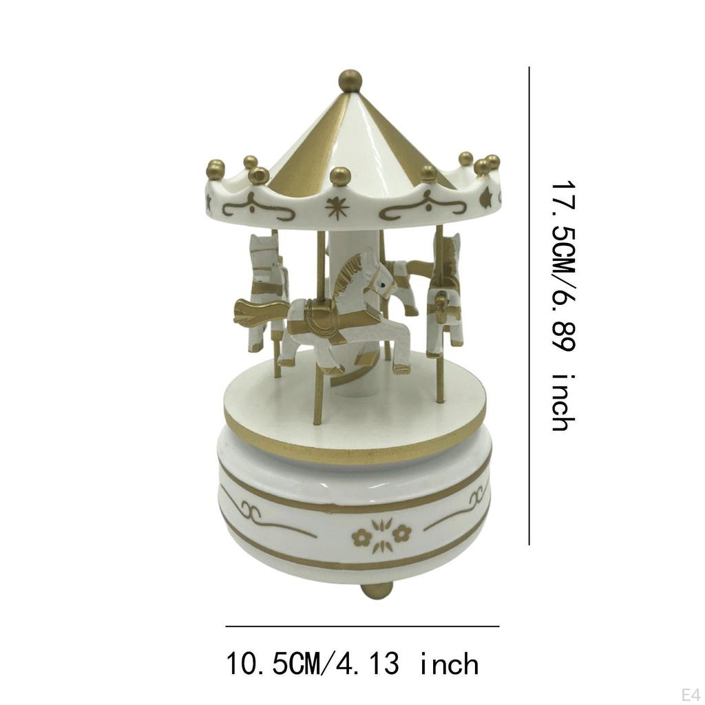 Christmas Wooden Carousel Music Box Crafts Decoration Wind Up Musical for Anniversary