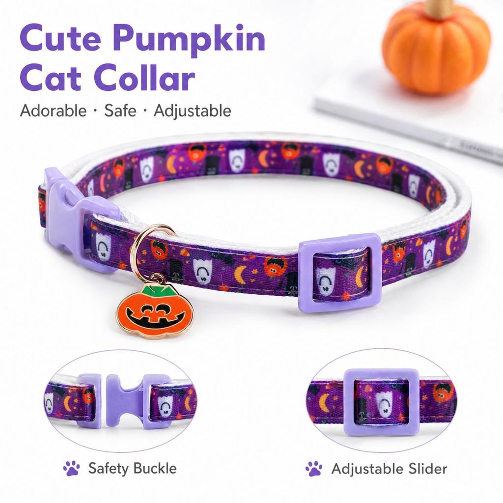 Halloween Pumpkin Pet Collar for Cats and Dogs, Cute and Funny Bib Holiday Accessory