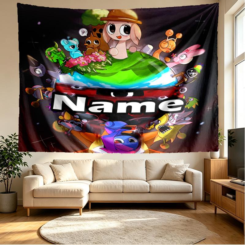 Custom Name Personalized Sprunki Game Print Tapestry, Wall Art Decor, Bedroom, Dorm, Apartment, LivingRoom, Party Backdrop, Gift for Birthday